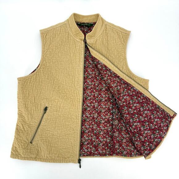 Eddie Bauer Women’s Size XL Tan Corduroy Vest Size XL Quilted Full Zip Cabin - Picture 1 of 8